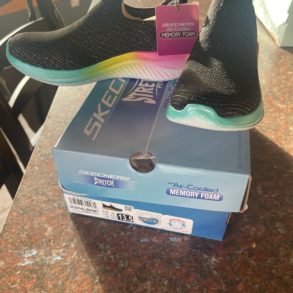 Skechers Black Slip-On Sneakers with Rainbow Sole